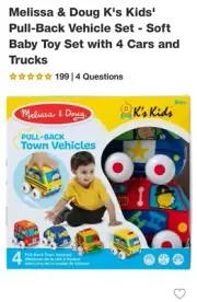 Melissa And Doug K's Kids Pull-Back Vehicle Set - Soft Baby Toy Set With 4 Cars