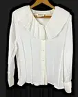 1980s Blouse White Chiffon Button Up Sheer Preppy Tailored Princess Di Size 14P