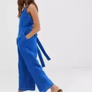 ANTHROPOLOGIE NWT MOON RIVER SQUARE NECK, WIDE LEG ROYAL BLUE OVERALLS Sz: S,M,L