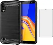 [Asuwish] Phone Case for Samsung Galaxy A10 with Tempered Glass Screen Protector Cover and Cell Accessories Slim Thin Rugged TPU Silicone Rubber A 10 10A SM A105M 6.2 inch Women Men Carbon Fiber Black