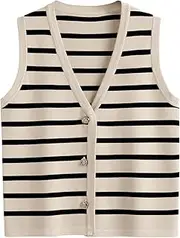 [LILLUSORY] Vest Tops for Women Striped Sweater Vest 2024 Fall Crochet Cropped Button Up Work Tank Top Outfits Y2K Clothes