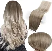 Full Shine 20" Balayage Tape in Hair Extensions Color #8 Fading to #60 and #18 Ash Blonde Balayage Human Hair Ombre Skin Weft Hair Extensions 40 Pcs 100grams Per Package