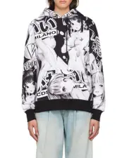 Pattern printed hooded sweater XXS White