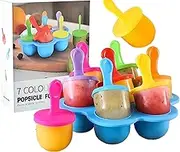 Mini Silicone Popsicle Molds, BPA Free Ice Pop Molds Reusable 7 Cavities Popsicle Maker with Popsicle Sticks, Multicolor, Silicone, Cylindrical