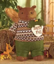 NEW Plush Squirrel Happy Fall Sweater Boy Decor Autumn Halloween Thanksgiving