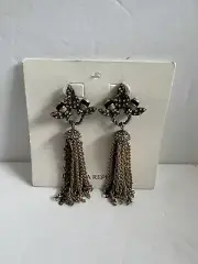 New Banana Republic Black & Gold Rhinestone Bumble Bee Tassel Earrings