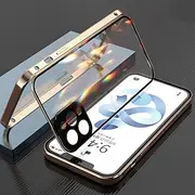 Magnetic Double Glass Case for iPhone 16 15 14 13 12 11 Pro Max Plus Mini – Full Body Protective Metal Frame with Lens Protector, Tempered Glass, Solid Color D