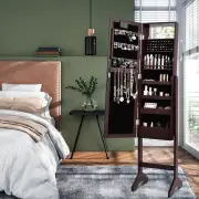 CostwayStanding Jewelry Armoire with 18 LED Lights and Mirror-Brown
