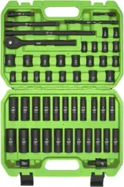3/8" Drive Impact Socket Set, 52 Piece Standard SAE (5/16-3/4 Inch) and Metric