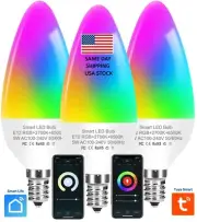 3Pcs E12 LED RGB Candelabra Smart Christmas Light Bulbs Google Alexa App control