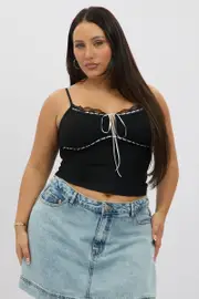 Black Lace Singlet Top Lace Ribbon Trim