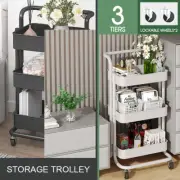 3 Tiers Kitchen Storage Trolley Cart Steel Rack Shelf Organiser Wheels AU