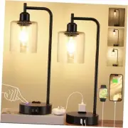 Industrial Touch Table Lamps for Bedrooms Set of 2 - 3-Way Dimmable Lamps with