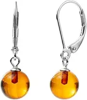 [Cici's Story] Baltic Round Amber Sterling Silver French Hook Drop Earrings for Women