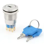 19mm 6 Pin DPDT 2NO-2NC 3 Positions Latching Keylock Switch