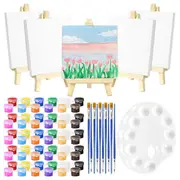 Mini Canvas and Easels with Color Palette and Paint Brushes,82 PCS Paint Set Includes 4x4Inch Small Tiny Painting Canvas As Shown