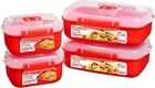 Sistema Heat and Eat Microwave Set 4 Rectangular Food Containers with Lids Red C