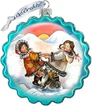 G. Debrekht Christmas Ornaments - Hand Painted Glass Scenic Ornament, Alaska Kids Wreath