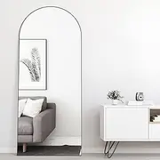 Elemango 165x60cm Arched Floor Full Length Mirror, Full Body Wall Mirror with Aluminum Frame, Arched-Top Full Mirror Standing Hanging or Leaning, Dressing Mirror for Bedroom Living Room, Black
