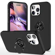 iPhone 16 Pro Max Comprehensive Protection Case Cover with Magnetic Ring Holder: Anti-Shock, Anti-Falling - Black