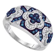 14k White Gold Round Diamond Clover Band Ring 1/2 Cttw