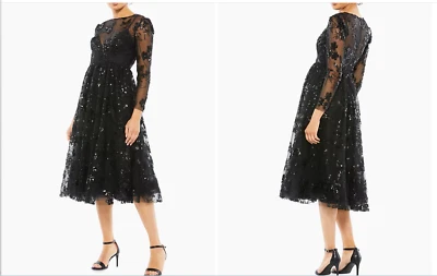 Mac Duggal Floral Beaded & Sequined Midi-Dress Size:2 $498 NWT