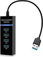 USB 3.0 Hub, 4-Port USB Hub, 5Gbps Multiport USB Splitter, Multi USB Port Expander with 1ft Extended Cable, for MacBook Pro Air, Dell, Asus, HP, Laptop, Xbox, Flash Drive, HDD, Printer, Camera, Mouse
