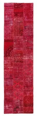 Modern Hand Knotted Patchwork Runner Rug, Red Color Corridor Carpet for Hallway