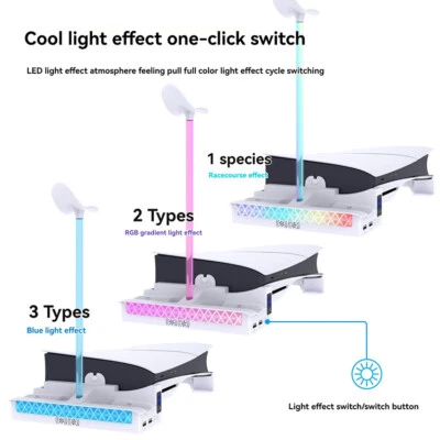 For PS5 SLIM Cosole Horizontal Storage Rack w/ Fan Grip Charger Headphone Hanger