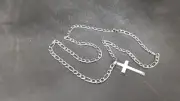 Men/women silver color stainless stee beveledl Cross pendant/ Cuban/Figaro chain
