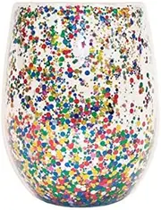 [Wild Eye Designs] Double Wall Insulated Wine Borosilicate Glass, Rainbow Confetti Set of 4pcs Small 13 fl oz