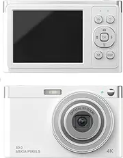 Portable 4K Digital Camera Video Camcorder 50MP 2.88 Inch IPS Screen Auto Focus 16X (8X Optical & 8X Digital) Anti-Shake Face Detect Built-in Flash with 2pcs Batteries White