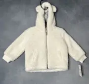 Tucker + Tate Baby Girl 12M Cream Sherpa Zip Up Jacket Lined Hooded Bear Ears