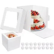 16pcs Tall Cake Boxes 12x12x12 Bakery Boxes for Tier Cakes with Window 12 Inc...