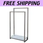 Contemporary 2-Tier Pedestal Towel Rack with Wooden Case in Brushed Nickel