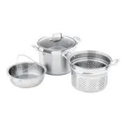 24cm Stockpot with Lid, Pasta & Steamer Insert SCANPAN Impact Steam Mixing Cook