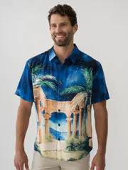 Pacifica Short Sleeve Rayon Shirt Grecian Starry Print