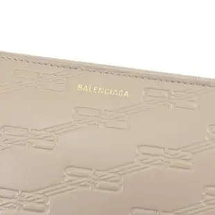 【Balenciaga 巴黎世家】經典品牌雙B LOGO牛皮壓紋拉鍊發財零錢長夾(米灰)