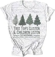 [Generic] Tee Long Sleeve Women Christmas T Shirt Retro Graphic Nature Comfy Tee Casual Short Sleeve Top Dress Shirts Women Summer