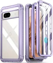 [Poetic] Guardian Case for Google Pixel 8A 5G (2024), Built-in Screen Protector [Work with Fingerprint ID], [2 Front Frame] [Wireless Charge] Full Body Shockproof Rugged Clear Cover Case, Purple/Clear