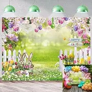 Easter Backdrop for Photography 8x6FT Easter Spring Garden Floral Bunny Colorful Eggs Fence Green Grass Bokeh Background Kids Newborn Baby Portrait Photo Booth Props