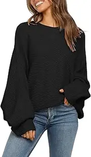 [Mafulus] Women's Oversized Crewneck Sweater Batwing Puff Long Sleeve Cable Slouchy Pullover Jumper