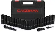 25PCS 1/2" Drive Impact Socket Set, Deep, Cr-V Steel, 6 Point, Metric SAE