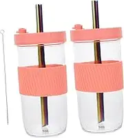 Alipis Cup with Straw Lid 2pcs Glass Water Bottle with Silicone Sleeve Leakproof Portable for Juice Coffee Milk
