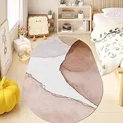 Oval Area Rugs Bedside Decor, Nordic Design Washable Bedroom/Balcony/Living Room/Playroom/Kitchen Small Carpet 80x100cm Ellipse Brown, Beige(3.3ft×5.9ft/100×180cm)
