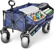 Rangland Ultimate Beach Wagon with Big Wheels for Sand and Removable Cooler, Foldable All-Terrain Heavy Duty Folding Cart with Balloon Air Tires, Large Dual-Compartment Outboard Carrier (34L)