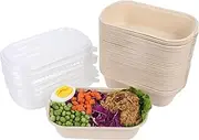 Sugarcane Fiber Rectangle Box with Lids - Leak-proof, Compostable Meal Prep and Takeout Containers for Salad, Lunch, Snack, Leftovers, 20 Set.
