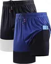[Cadmus] Men's 2 in 1 Running Shorts with Liner,Dry Fit Workout Shorts with Pockets