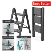 3-Step Portable Lightweight Folding Ladder with Wide Anti-Slip Pedals - 300 lbs