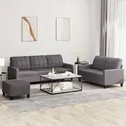 3-Piece Sofa Set with Cushions, Grey Faux Leather Couch for Living Room, Lounge & Sala, Modern Sofa Set Furniture